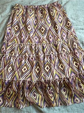 Briggs New York Colorful Retro Tiered Midi Skirt Size L Boho Festival Peasant